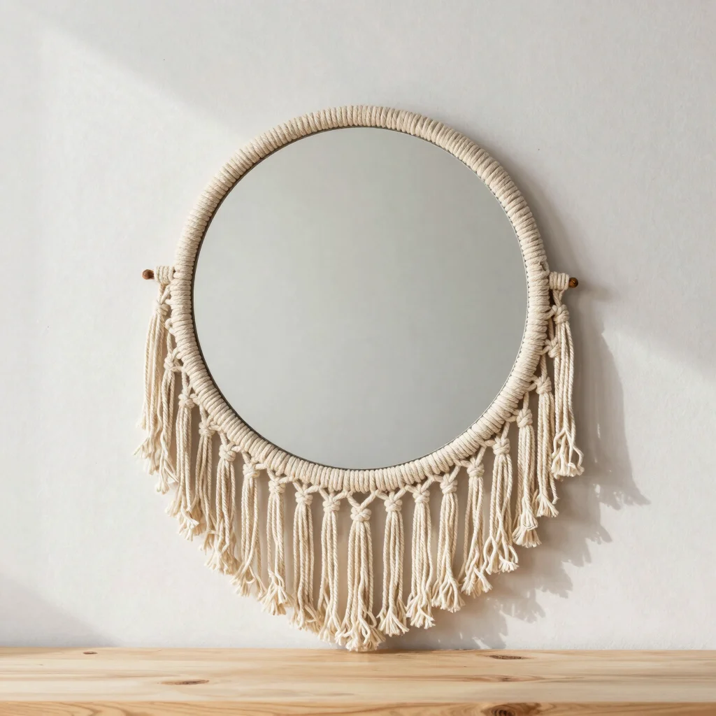 Circular Macrame Fringe Mirror